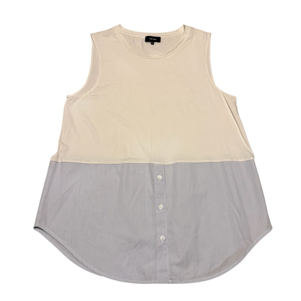 ME+EM Classic Tail Sleeveless Layering Tank Size 12 In White and Blue Pinstripes